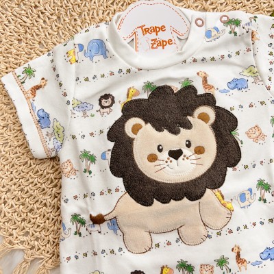 Macacão Curto de Malha - Leão Baby - Off White